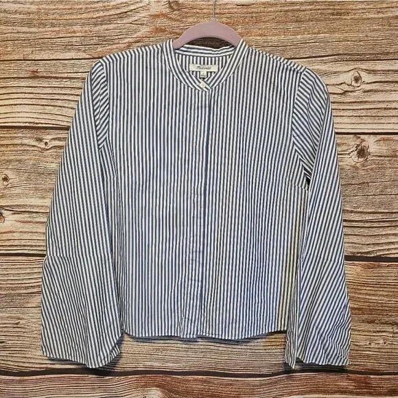 Madewell long sleeve blouse Women's small blue/ white strip Pre-owned - Picture 1 of 6
